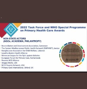 Task Force and the WHO Special Programme on Primary Health Care Award.